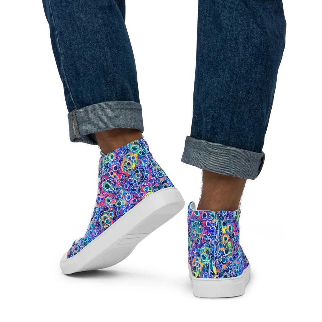 Liquid Confetti on Men's High Top Canvas Shoes — Back