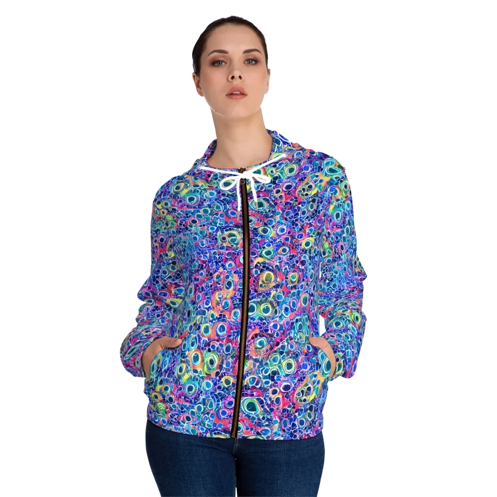 Liquid Confetti on Women's Full-Zip Hoodie — Front On Person