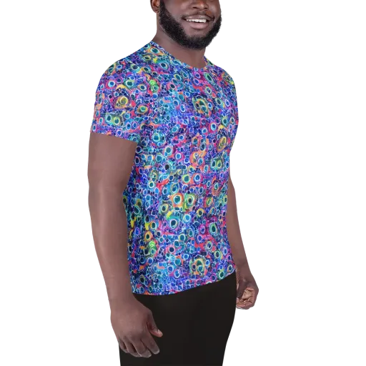 Liquid Confetti on a Men's Athletic T-Shirt