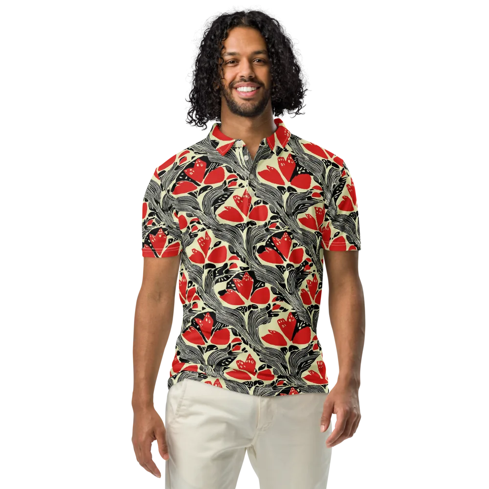 Scarlet Filigree on Men's Slim Fit Polo Shirt — Front