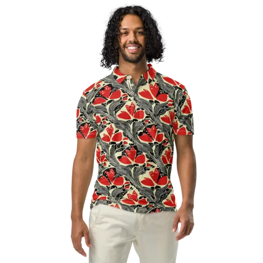Scarlet Filigree on a Men's Slim Fit Polo Shirt