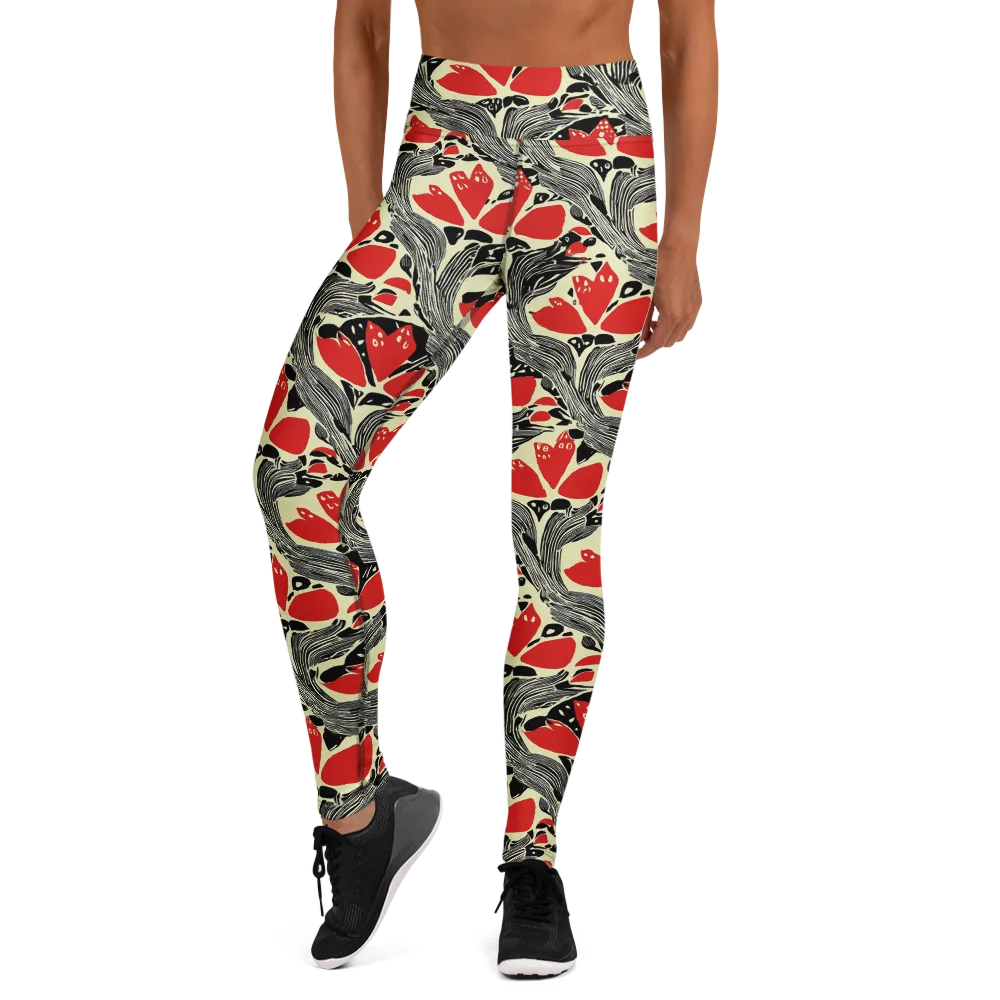 Scarlet Filigree on Yoga Leggings — Front