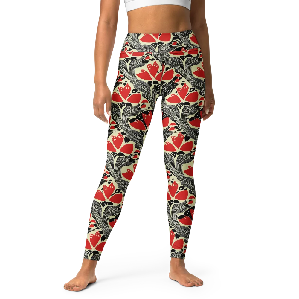 Scarlet Filigree on Yoga Leggings — Front
