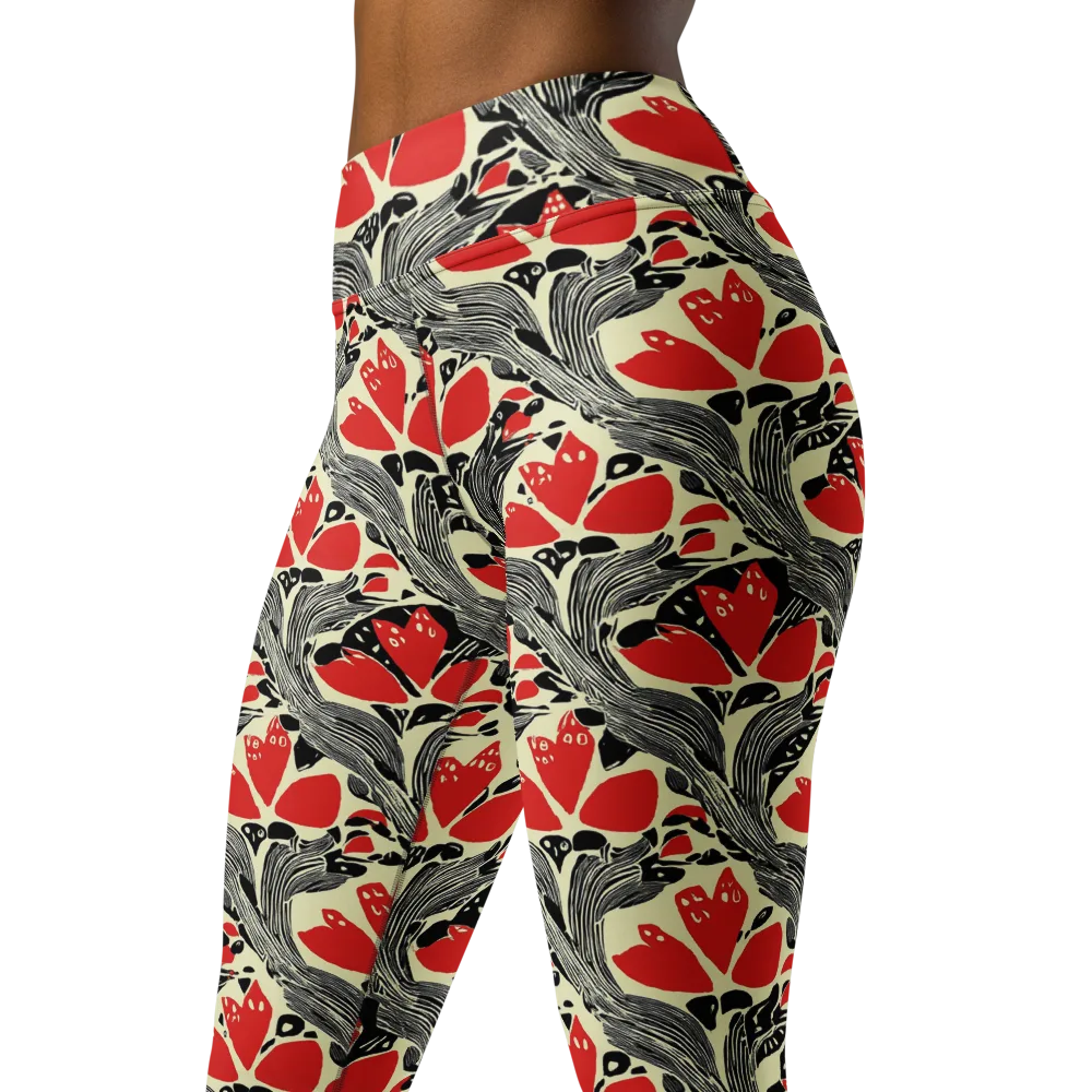 Scarlet Filigree on Yoga Leggings — Left Front