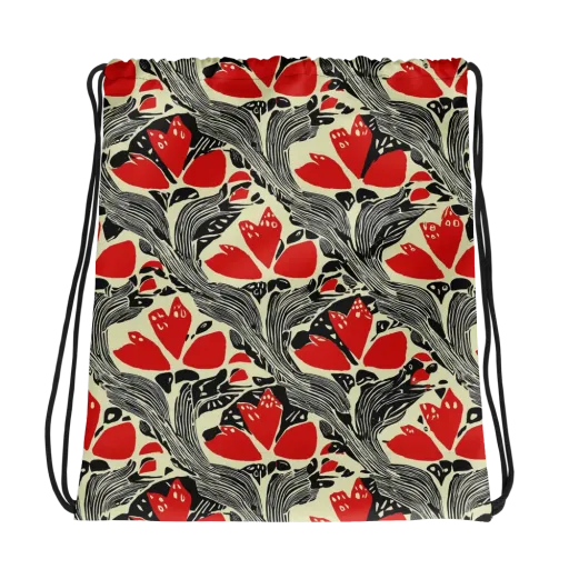 Scarlet Filigree on a Drawstring Bag