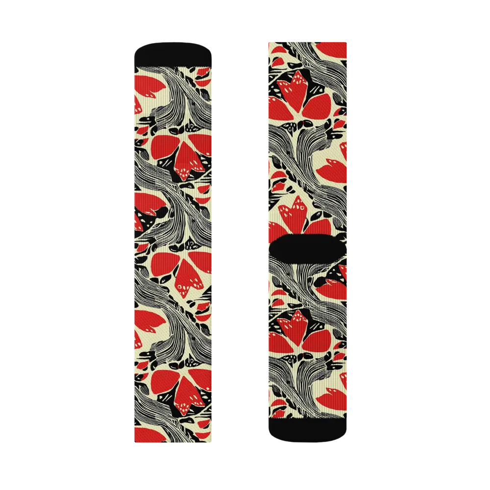 Scarlet Filigree on Socks — Left Sock