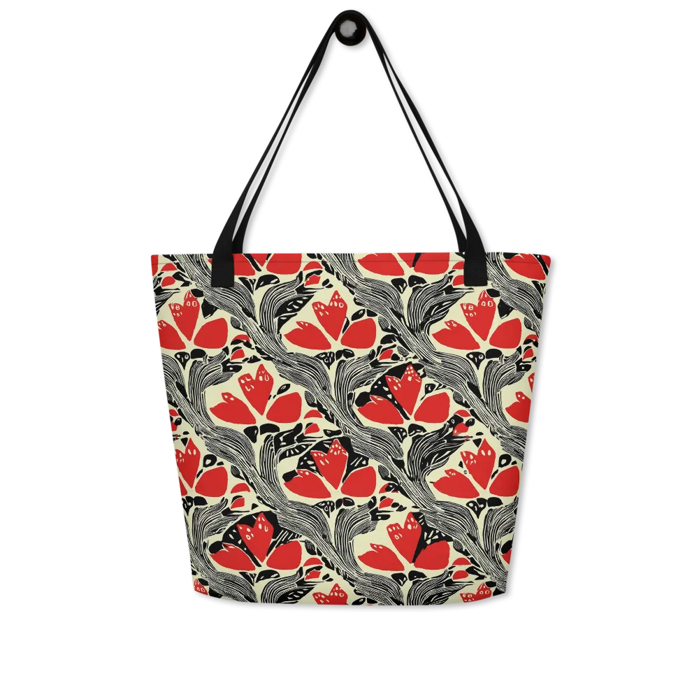 Scarlet Filigree on Large Tote Bag W/ Pocket — Front