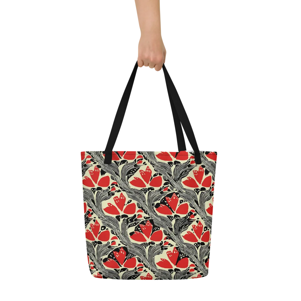 Scarlet Filigree on Large Tote Bag W/ Pocket — Front