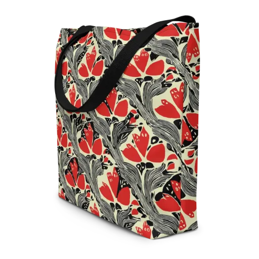 Scarlet Filigree on a Large Tote Bag W/ Pocket