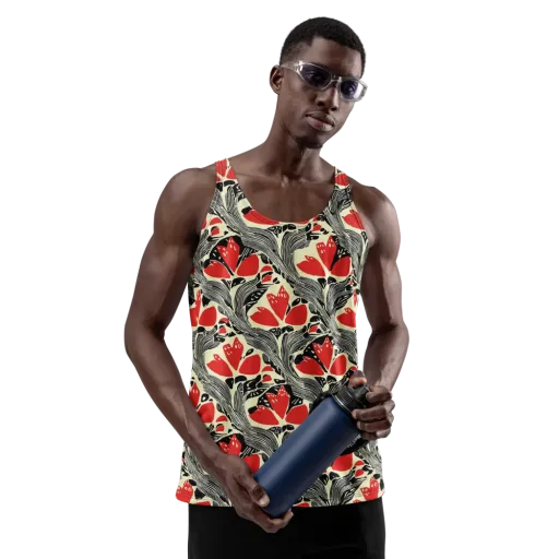 Scarlet Filigree on a Men's Tank Top