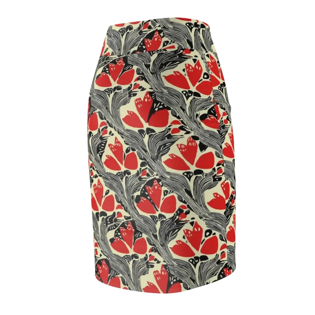 Scarlet Filigree on Pencil Skirt — Back Side