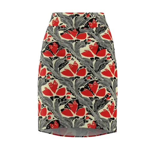 Scarlet Filigree on a Pencil Skirt