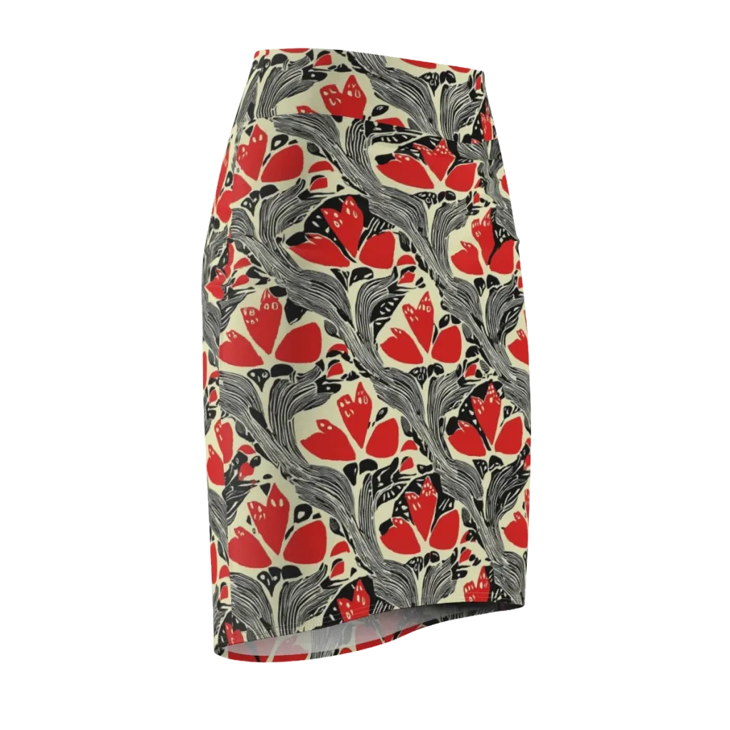 Scarlet Filigree on Pencil Skirt — Front Side