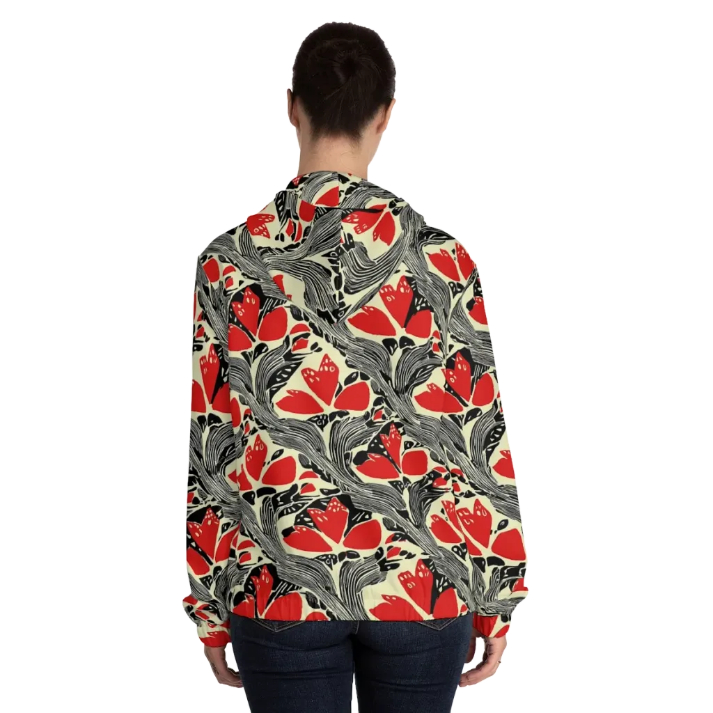 Scarlet Filigree on Women's Full-Zip Hoodie — Back On Person