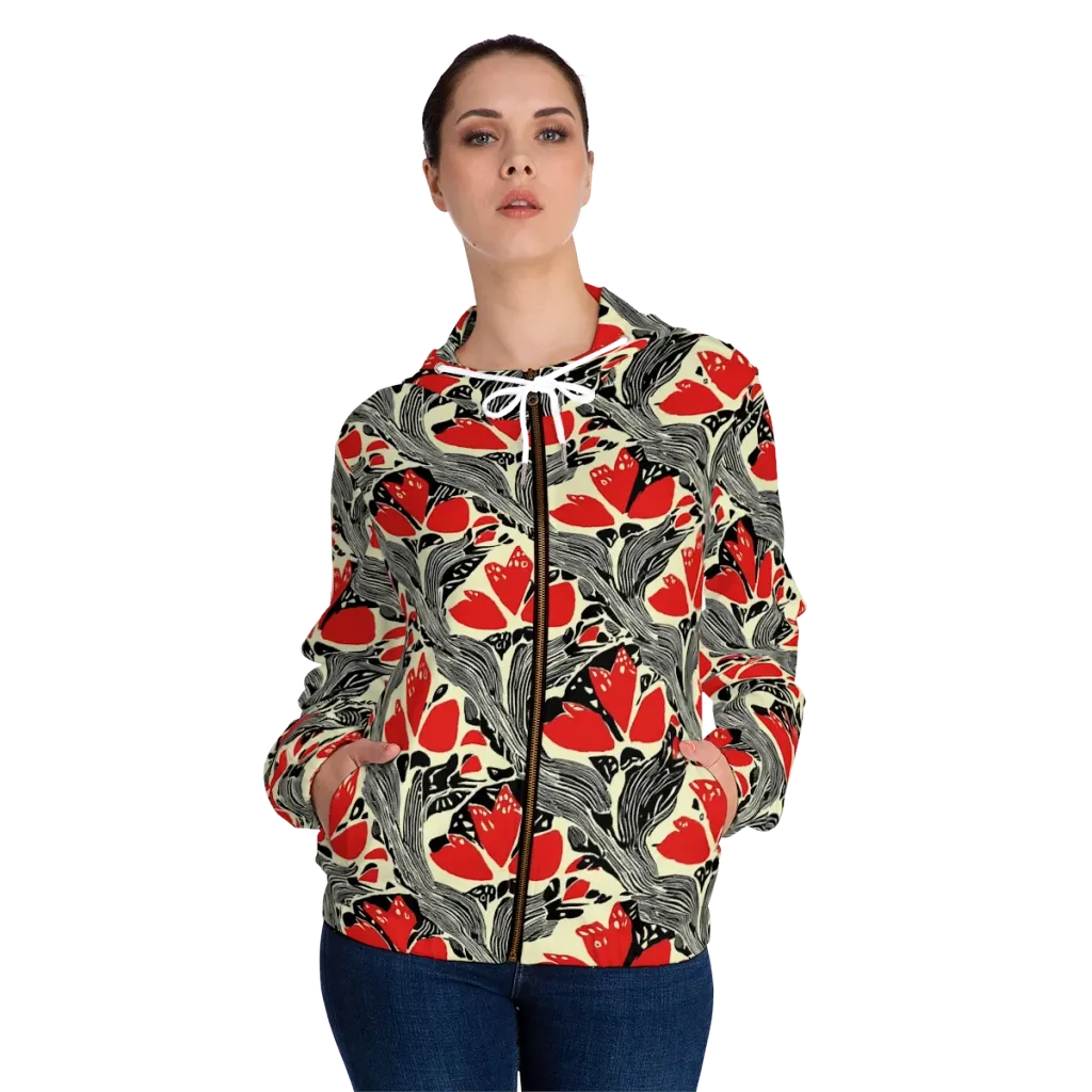 Scarlet Filigree on Women's Full-Zip Hoodie — Front On Person