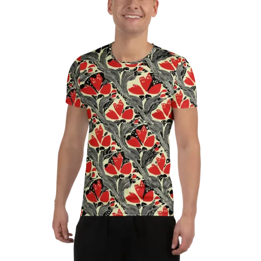 Scarlet Filigree on a Men's Athletic T-Shirt