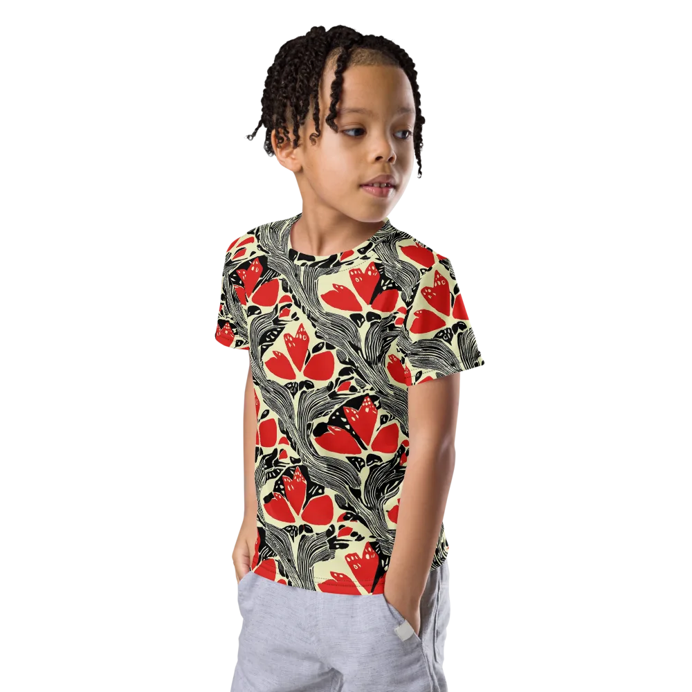 Scarlet Filigree on Kids Crew Neck T-Shirt — Left Front