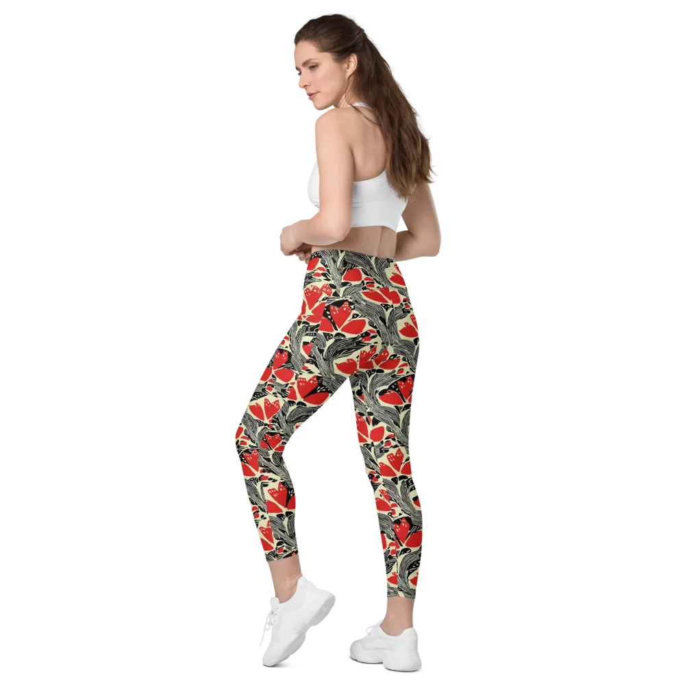 Scarlet Filigree on Leggings with Pockets — Left Back