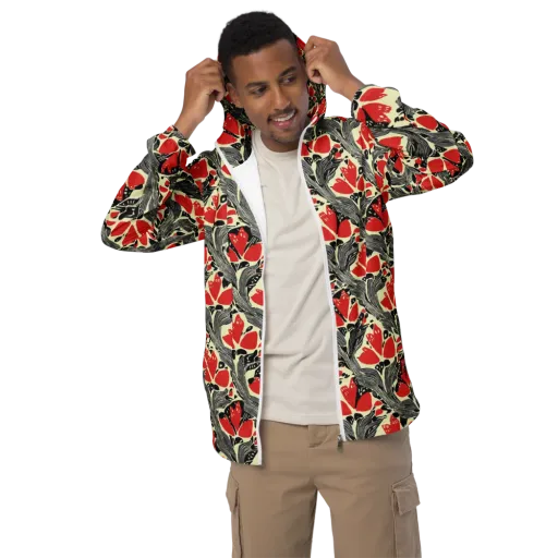 Scarlet Filigree on a Men's Windbreaker