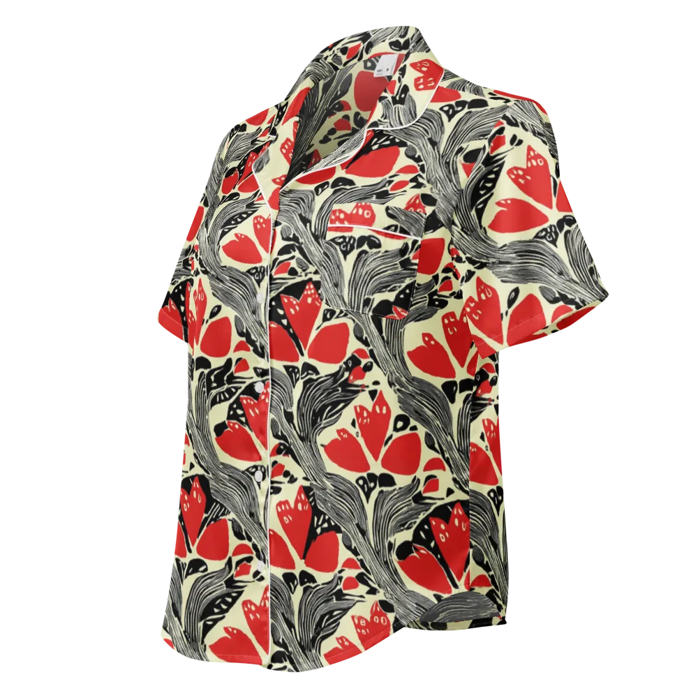 Scarlet Filigree on Women's Short Sleeve Pajama Top — Left Front