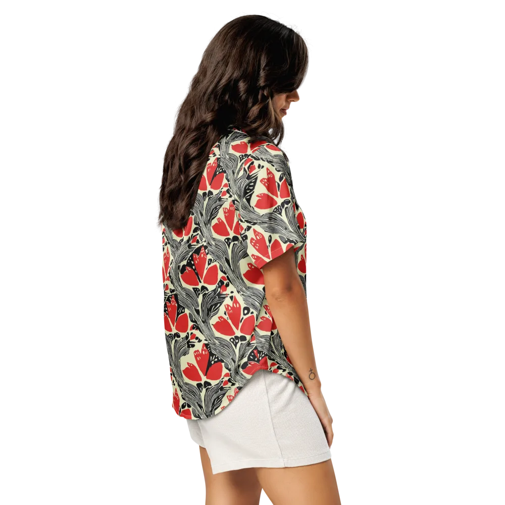 Scarlet Filigree on Women's Short Sleeve Pajama Top — Right Back