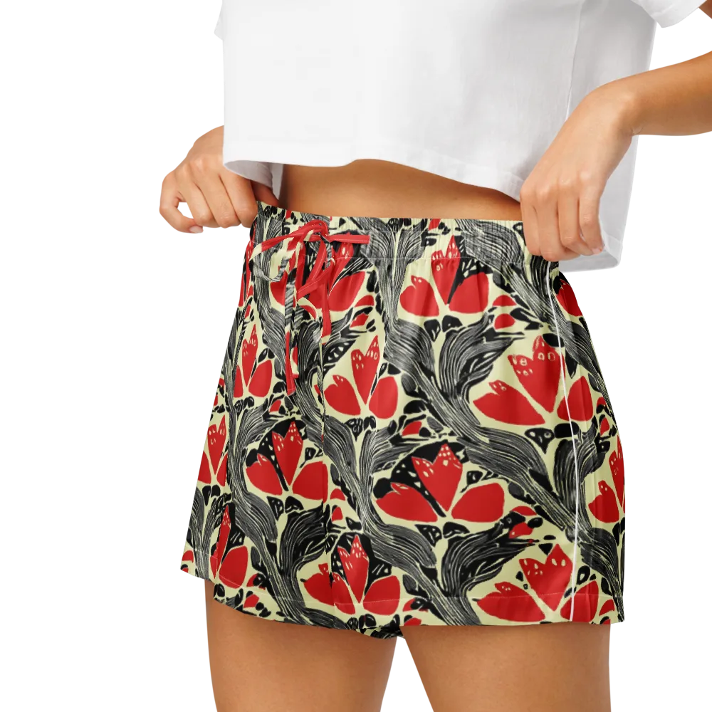Scarlet Filigree on Women's Pajama Shorts — Left