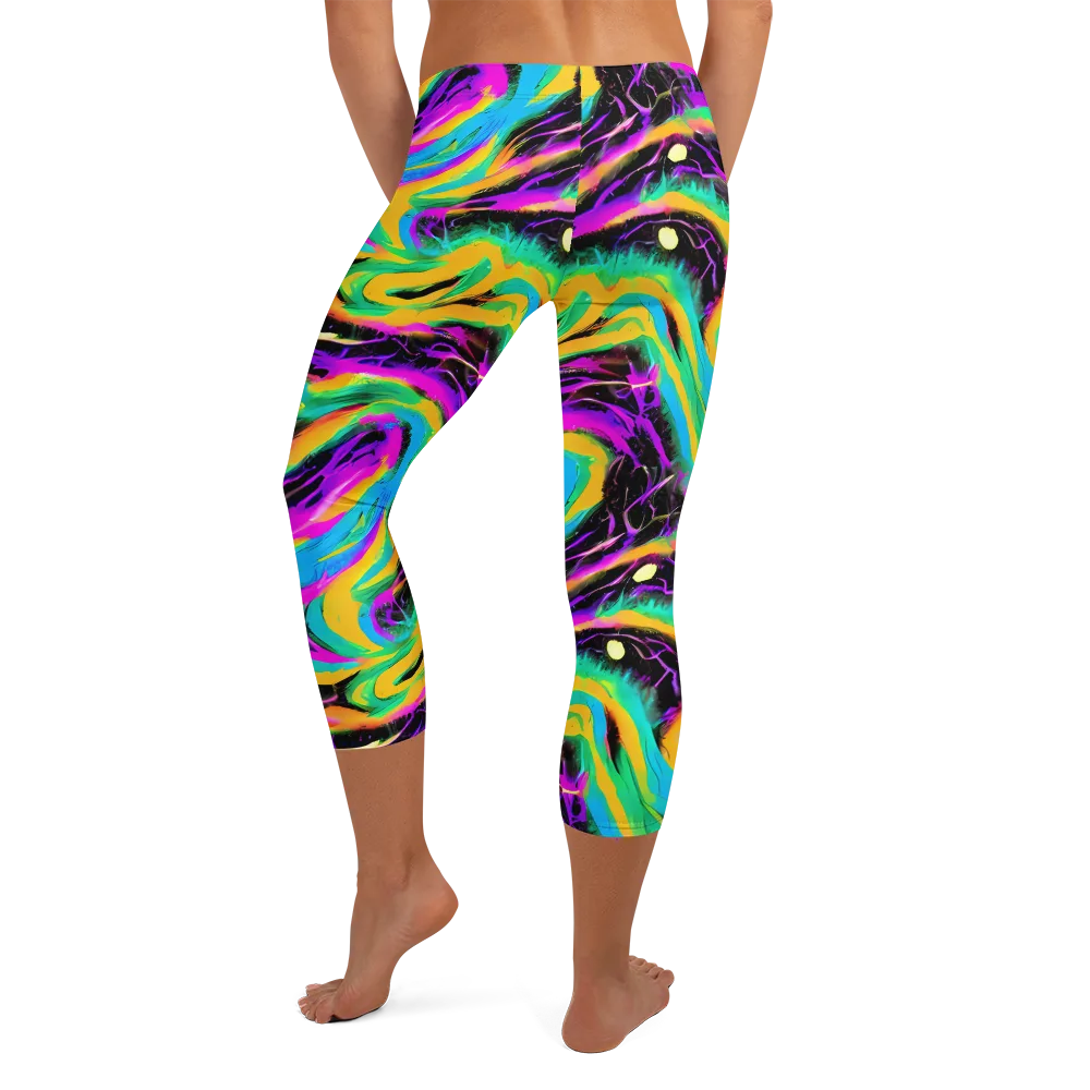 Nightwave Neon on Capri Leggings — Back