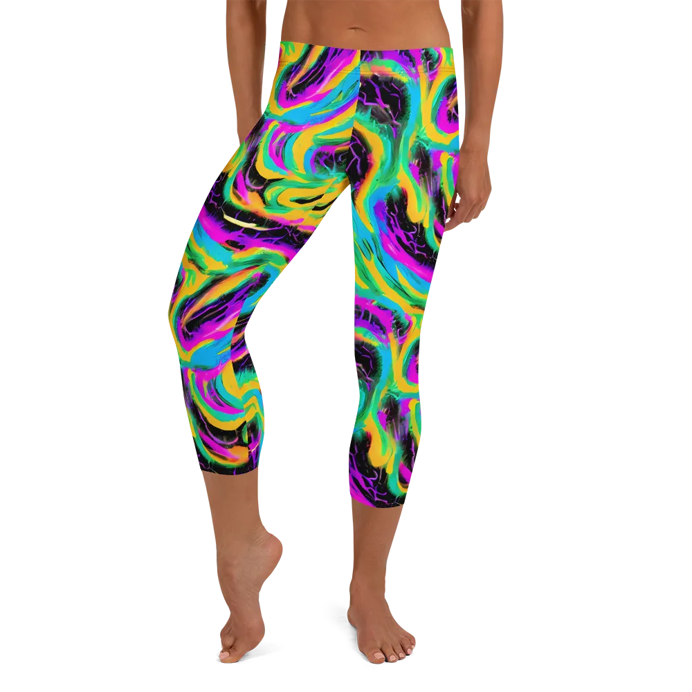Nightwave Neon on Capri Leggings — Front