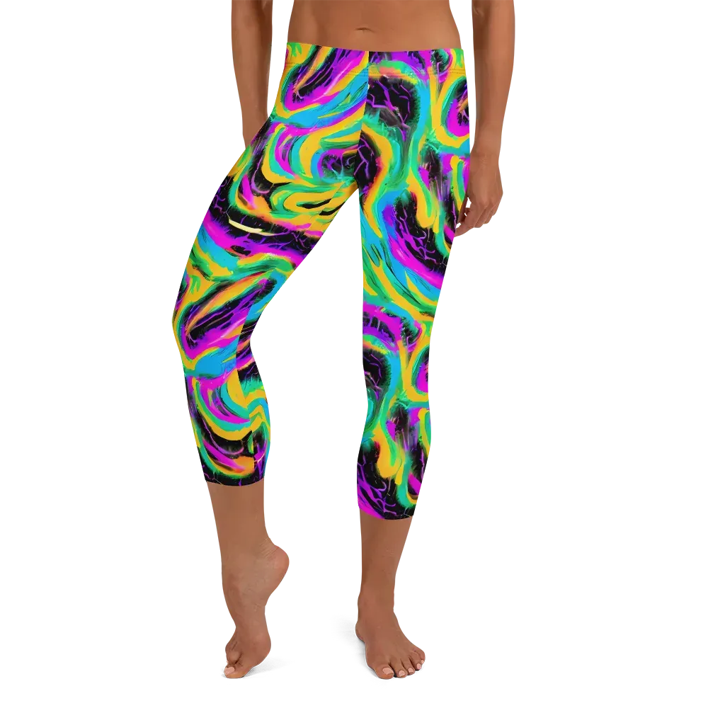 Nightwave Neon on Capri Leggings — Front