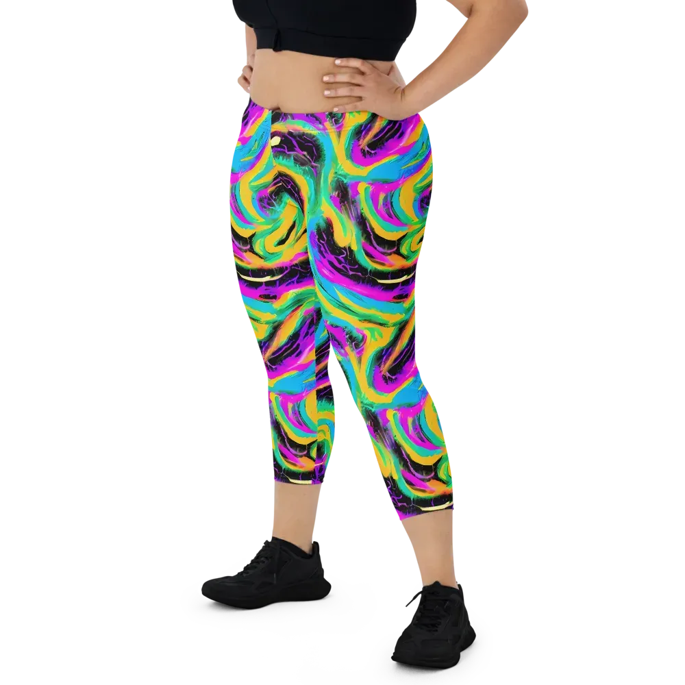 Nightwave Neon on Capri Leggings — Front