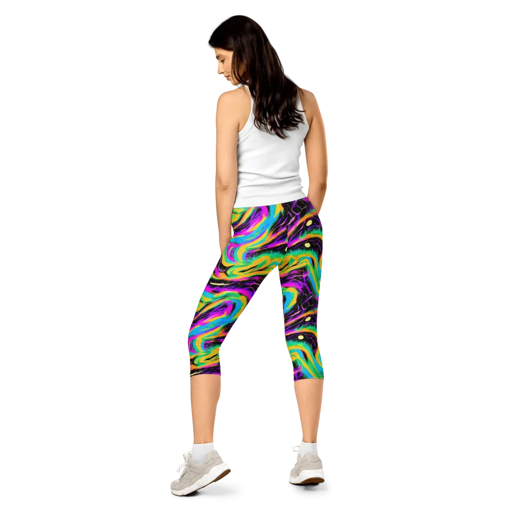 Nightwave Neon on Capri Leggings — Back