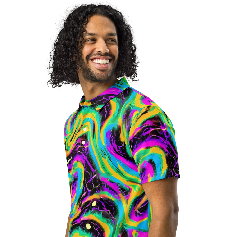 Nightwave Neon on Men's Slim Fit Polo Shirt — Left Front