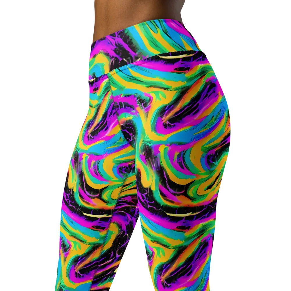 Nightwave Neon on Yoga Leggings — Left Front