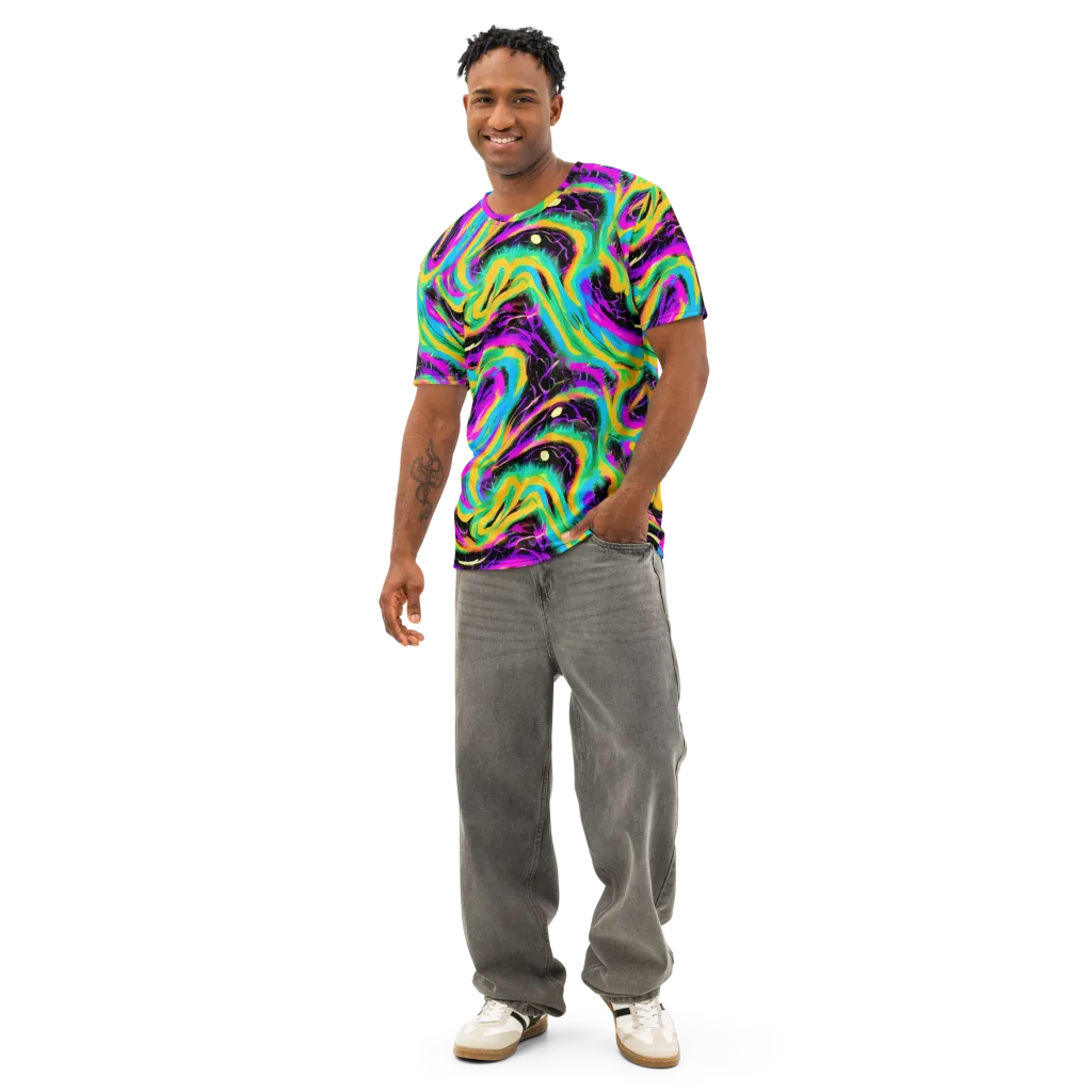 Nightwave Neon on Men's Cotton Crew Neck T-Shirt — Front