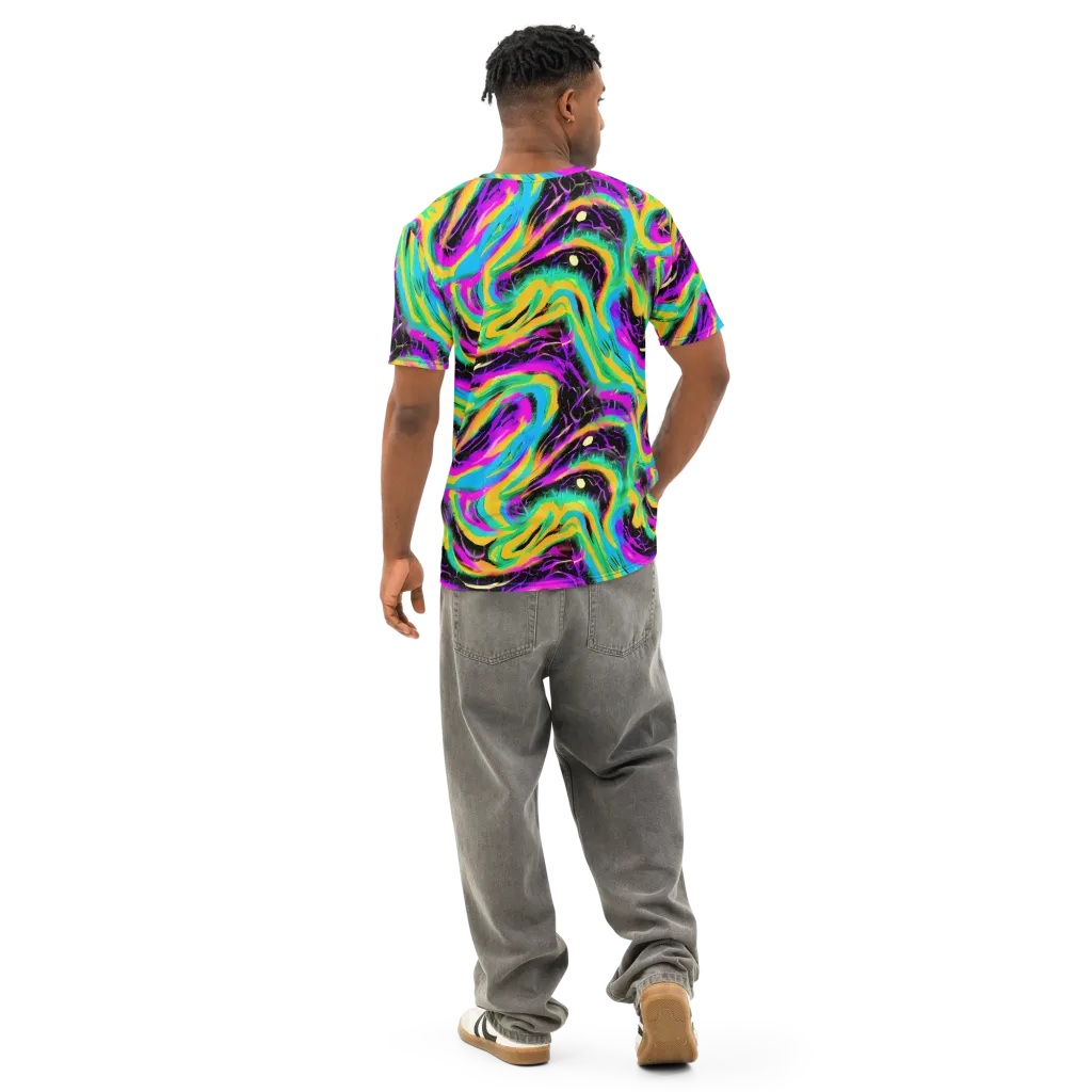 Nightwave Neon on Men's Cotton Crew Neck T-Shirt — Back