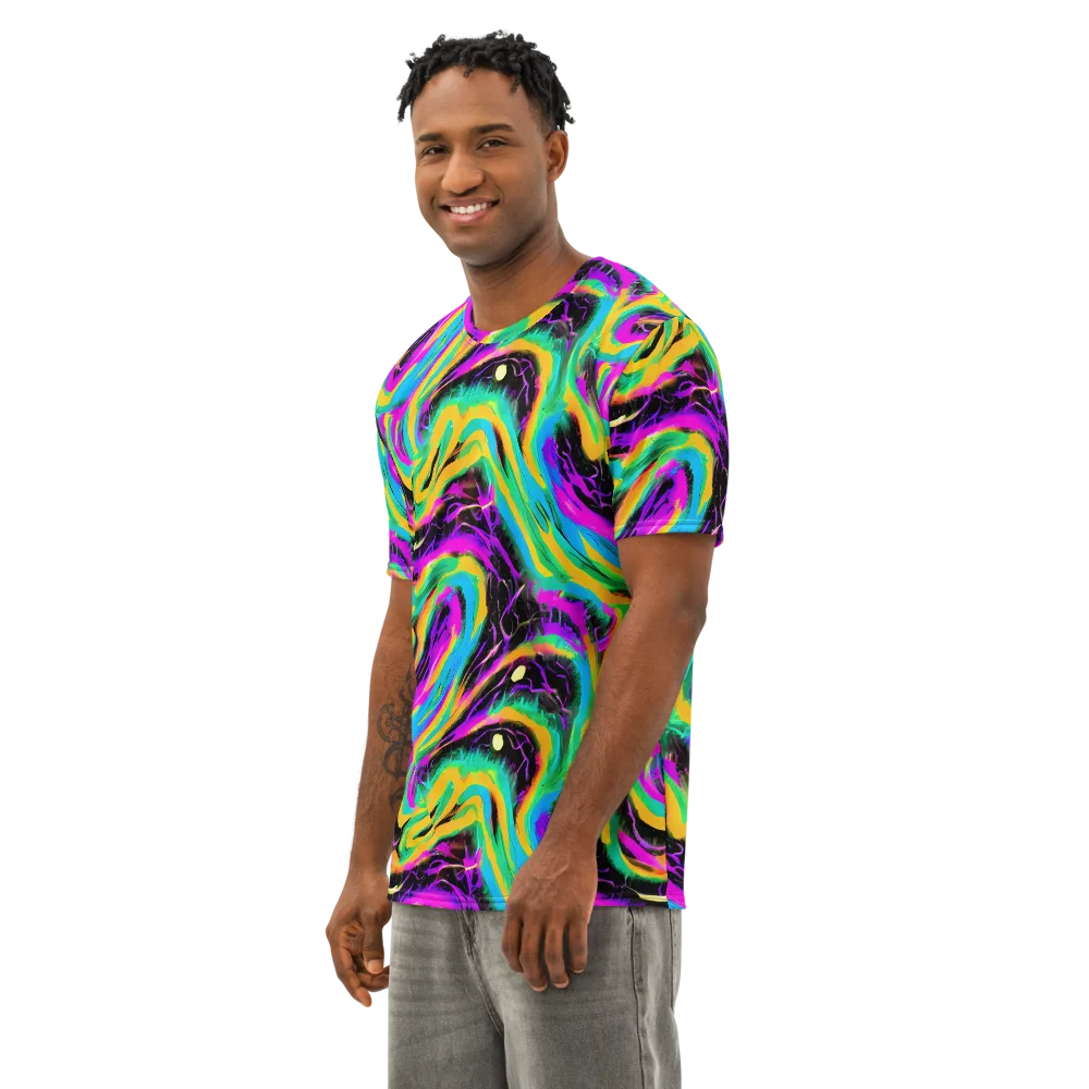 Nightwave Neon on Men's Cotton Crew Neck T-Shirt — Left Front