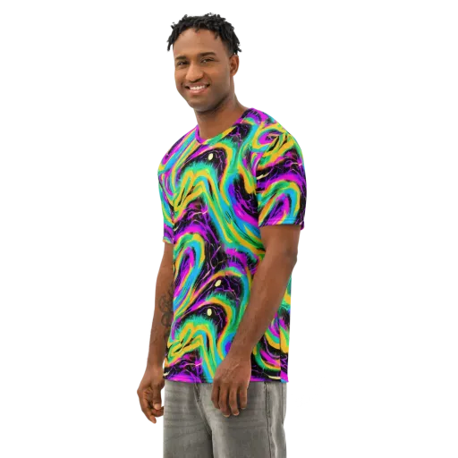 Nightwave Neon on a Men's Cotton Crew Neck T-Shirt