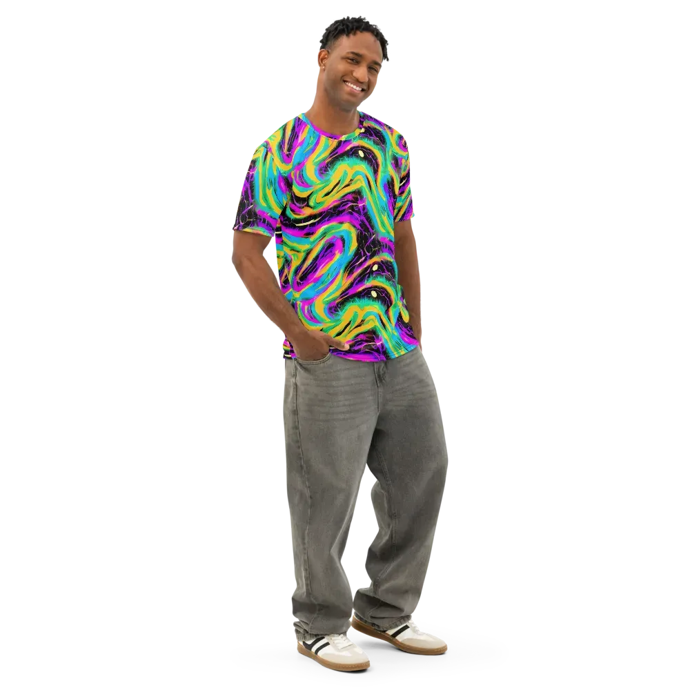 Nightwave Neon on Men's Cotton Crew Neck T-Shirt — Right Front