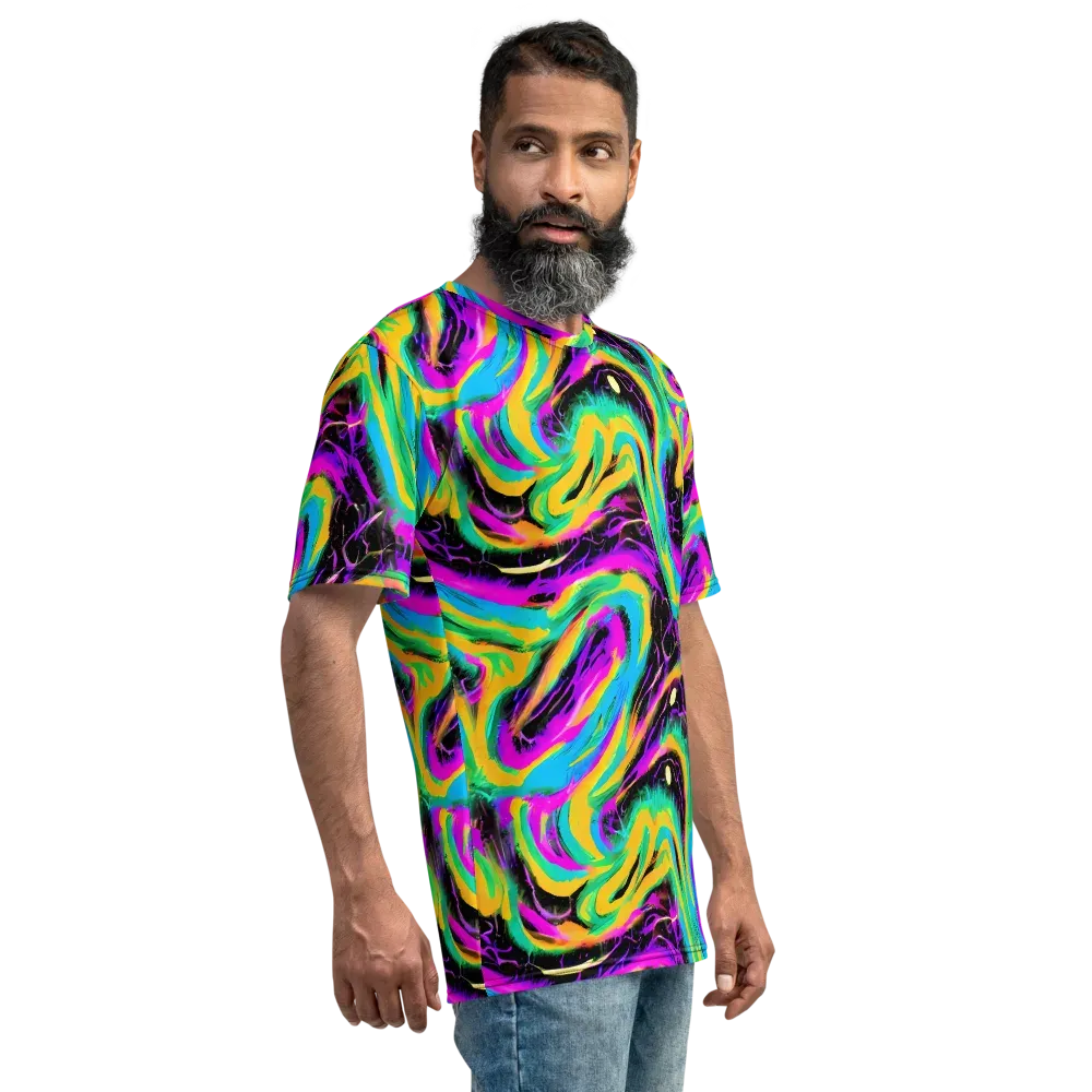 Nightwave Neon on Men's Crew Neck T-Shirt — Right