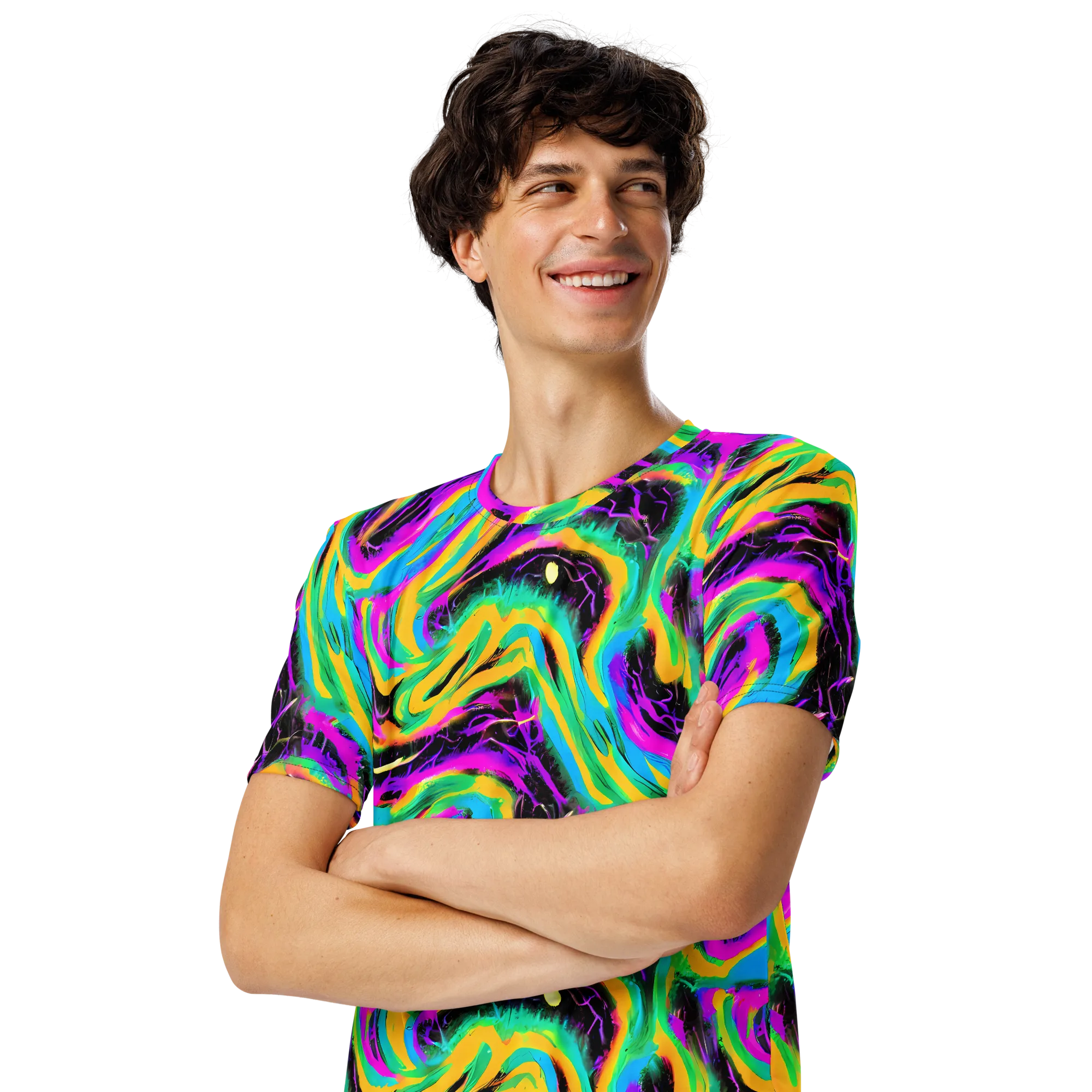 Nightwave Neon on Men's Crew Neck T-Shirt — Left Front