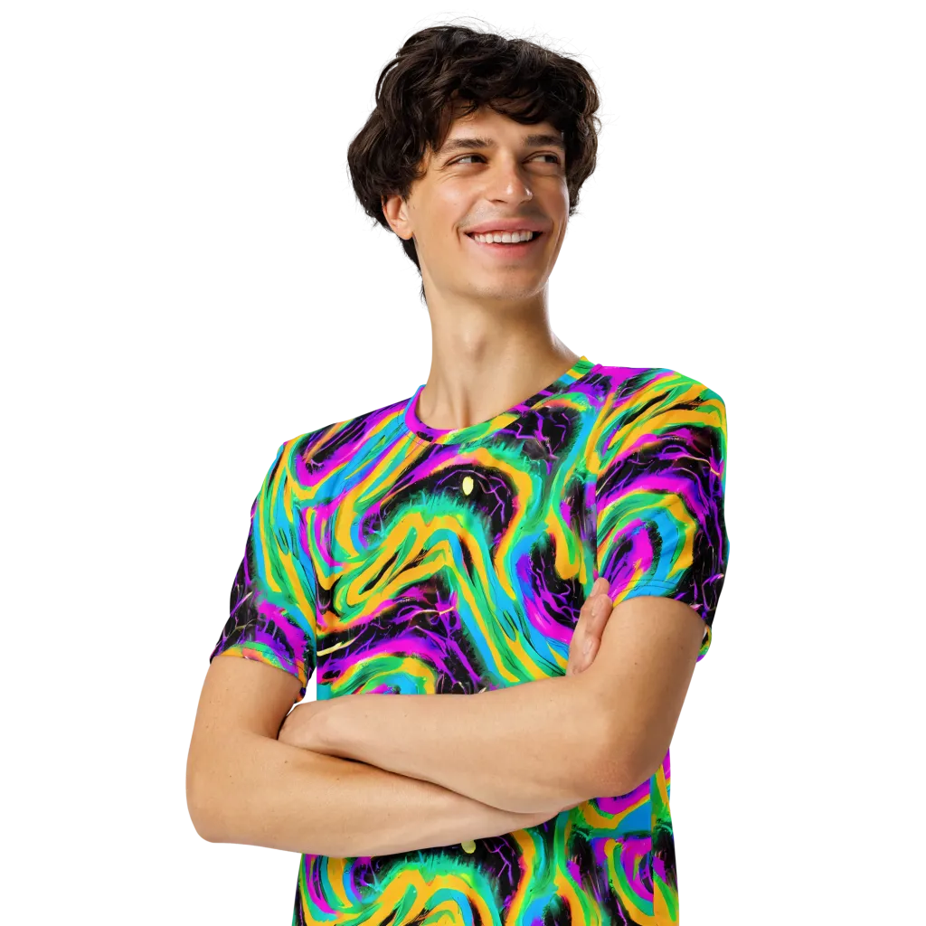 Nightwave Neon on Men's Crew Neck T-Shirt — Left Front