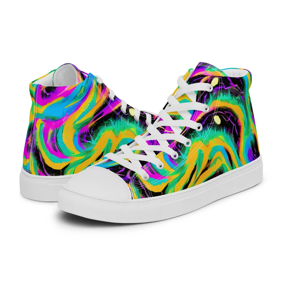 Nightwave Neon on Men's High Top Canvas Shoes — Left