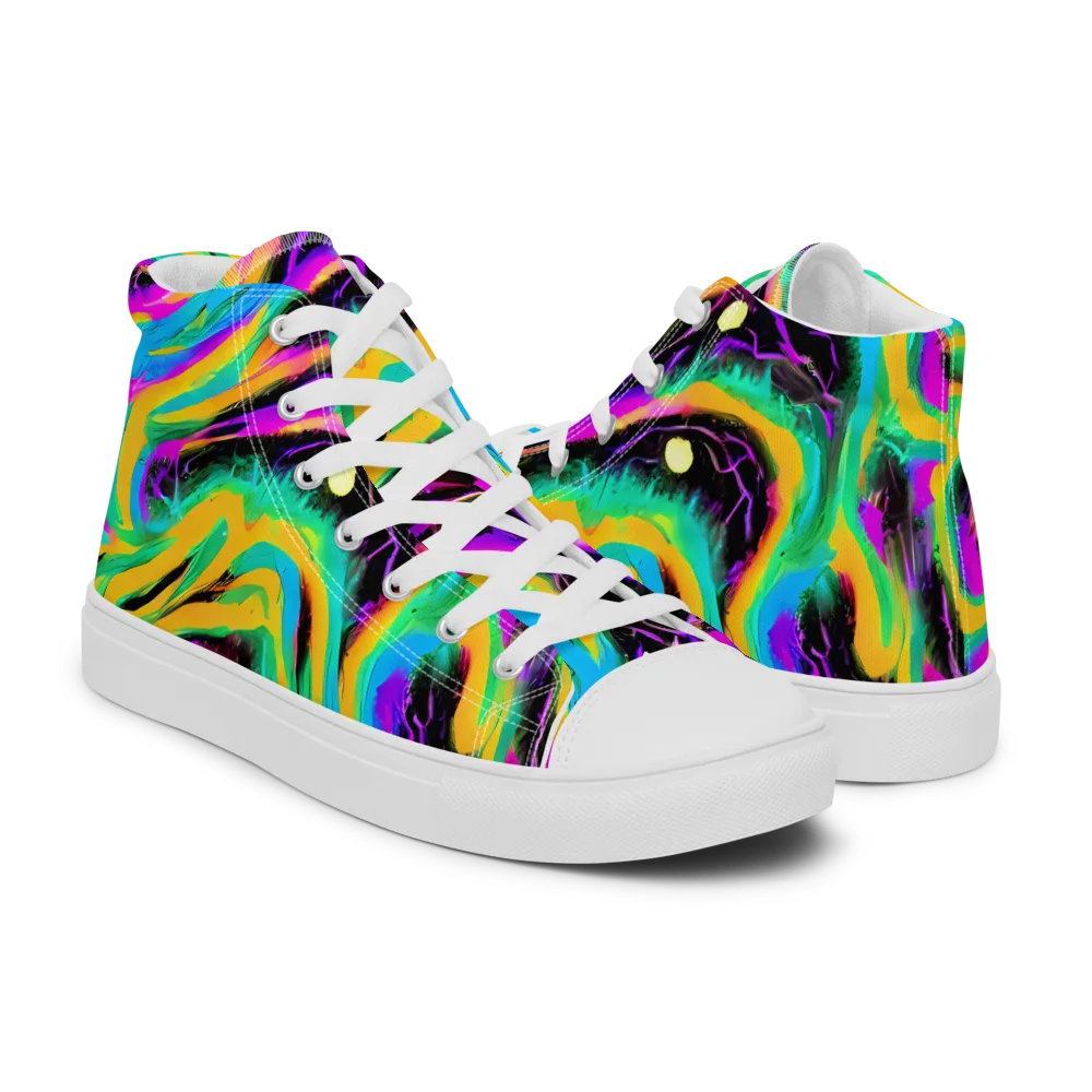 Nightwave Neon on Men's High Top Canvas Shoes — Right