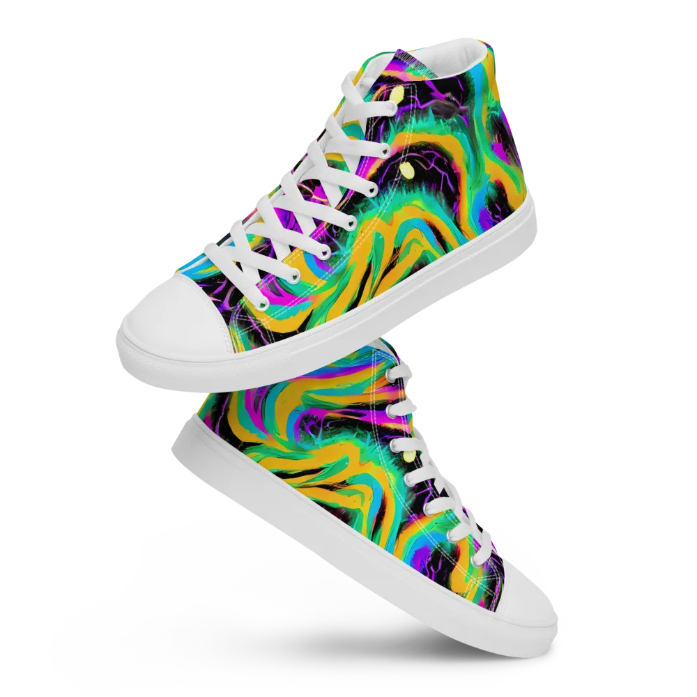 Nightwave Neon on Men's High Top Canvas Shoes — Front
