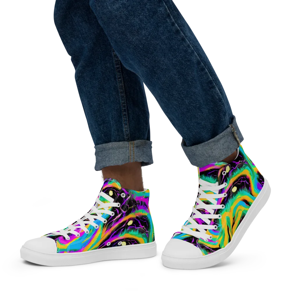 Nightwave Neon on Men's High Top Canvas Shoes — Left