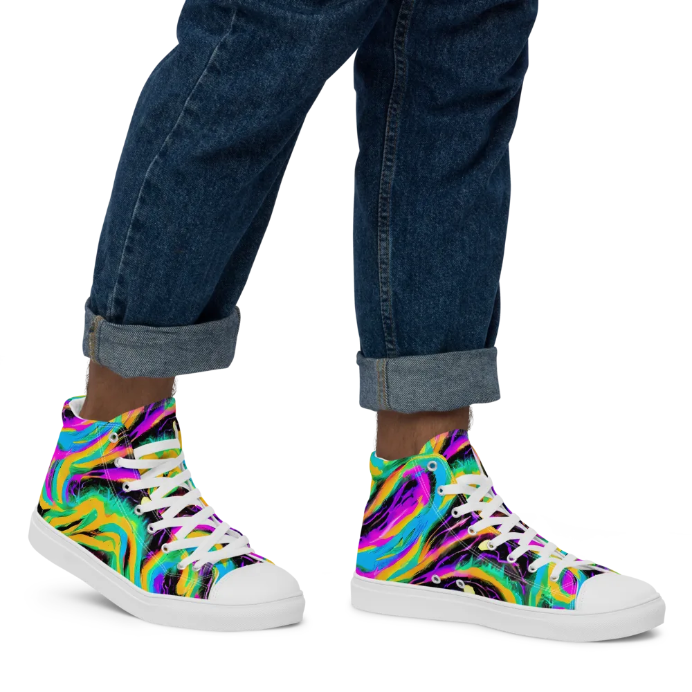 Nightwave Neon on Men's High Top Canvas Shoes — Right