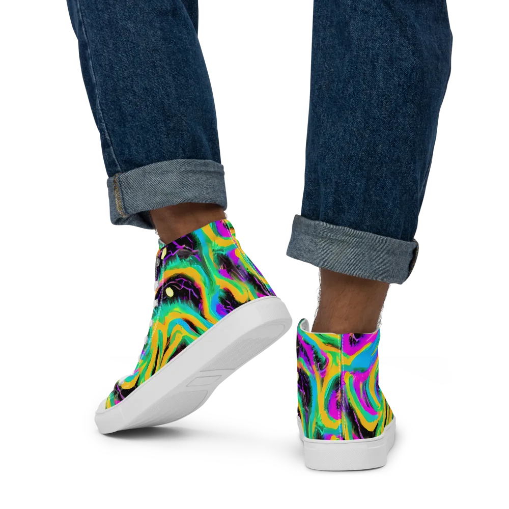 Nightwave Neon on Men's High Top Canvas Shoes — Back