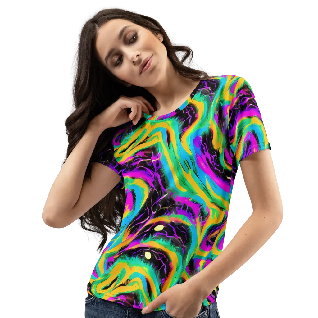 Nightwave Neon on Women's Crew Neck T-Shirt — Left Front