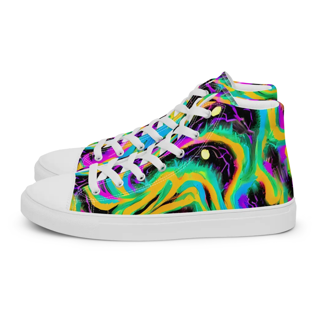 Nightwave Neon on Women's High Top Canvas Shoes — Left