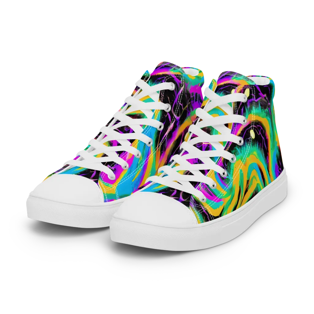 Nightwave Neon on Women's High Top Canvas Shoes — Left Front